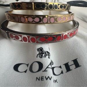 Coach Bangle Bracelet Set (3) - Red, Pink, Black
